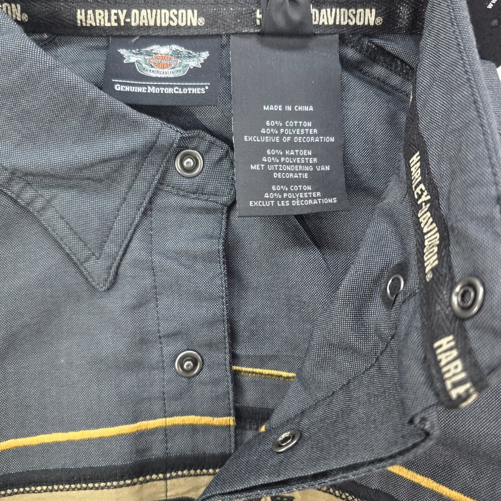 Harley-Davidson Woven Shirt Mens Large Gray Long Sleeve Embroidered Biker Snap - Picture 5 of 9